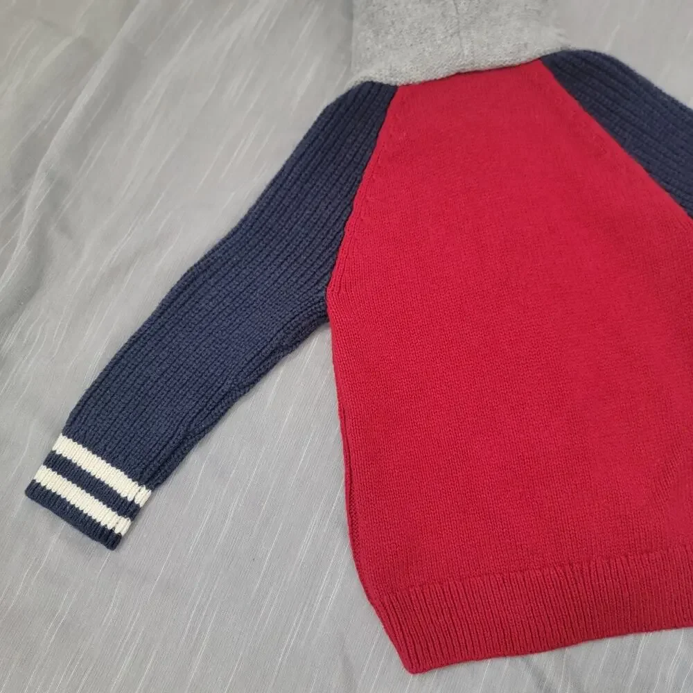 Baby Gap Full Zip Cable Knit Hoodie Sz 2T‎ Red Blue Gray Wool Blend Sweater New